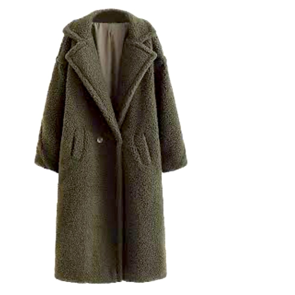Lucky brand women’s oversized fuzzy fur coat lapel neck warm winter Large